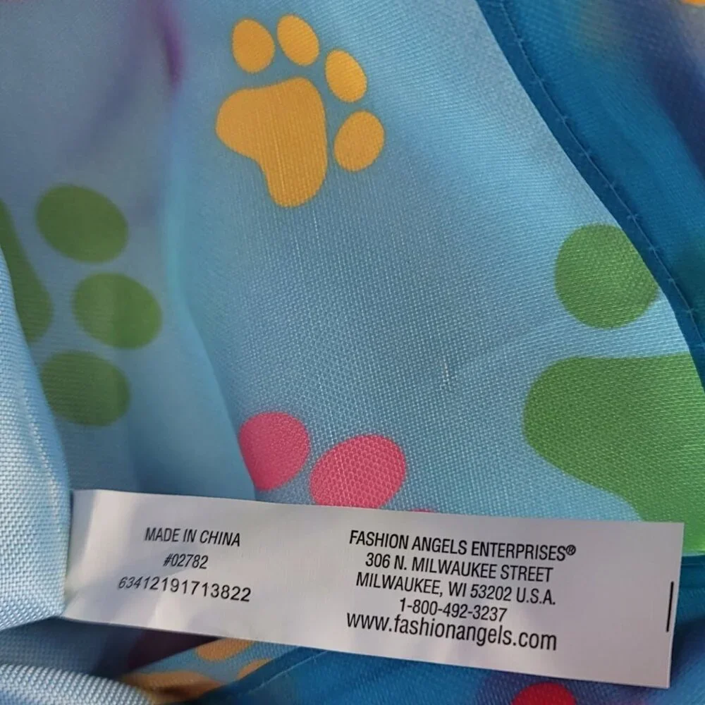 Fashion Angels Dog Paw Print Tote Bag Backpack Blue Pink Drawstring 16